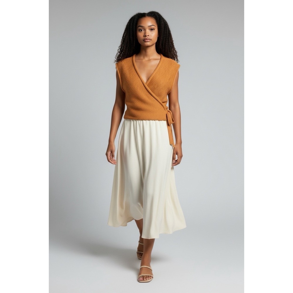 Free People Size Small Orange Knit True Wrap Tie Sleeveless Tie Waist Crop Top